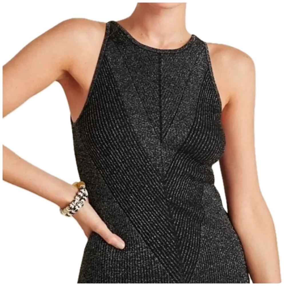 Anthropologie Black Metallic Knit Top